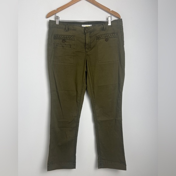 Anthropologie Hei Hei Braided Pocket Cotton Blend Green Chino Pants Sz 12 - Picture 3 of 8